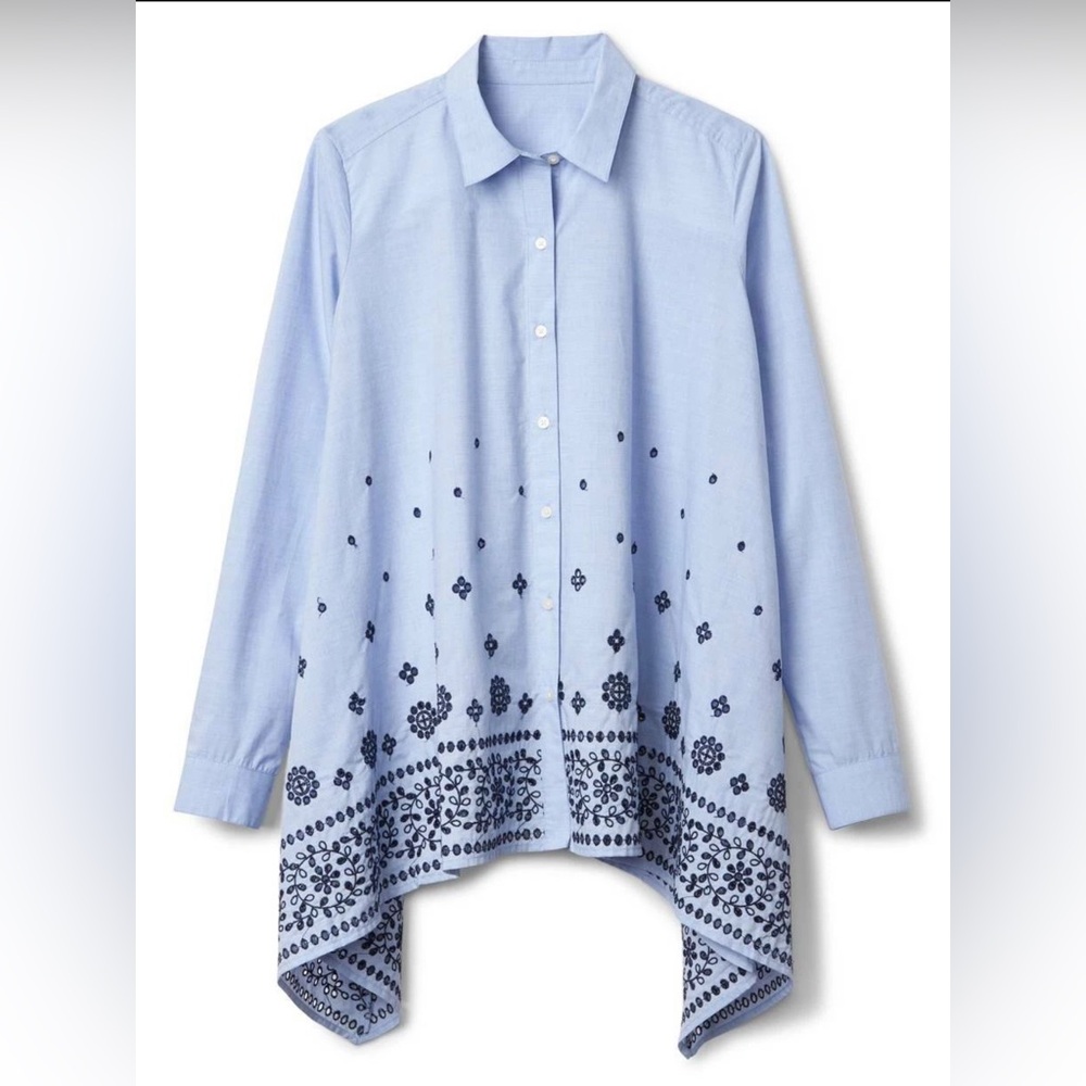 Gap Light Blue Embroidered Button Down Shirt - image 5